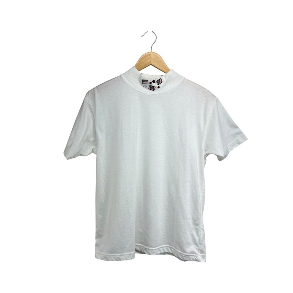 Christopher & Banks Americana Flag Embroidered Short Sleeve Mock Neck Tee Medium